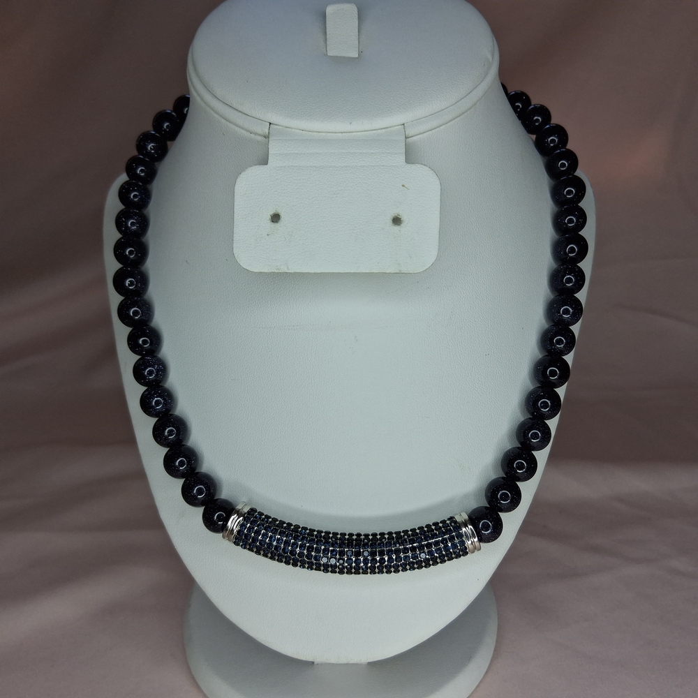 Blue Goldstone Mindnight Blue Starry Sky Glass Beads Crystal Pendant Necklace